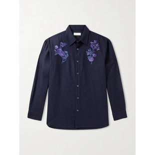 德赖斯·范诺顿 Noten 男士 SS26 刺绣羊毛法兰绒 Dries 衬衫 Van