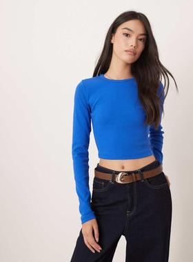 Jjxx By Jack  Jones 女士 T恤 JJXX Feline 长袖罗纹T恤(蓝色)