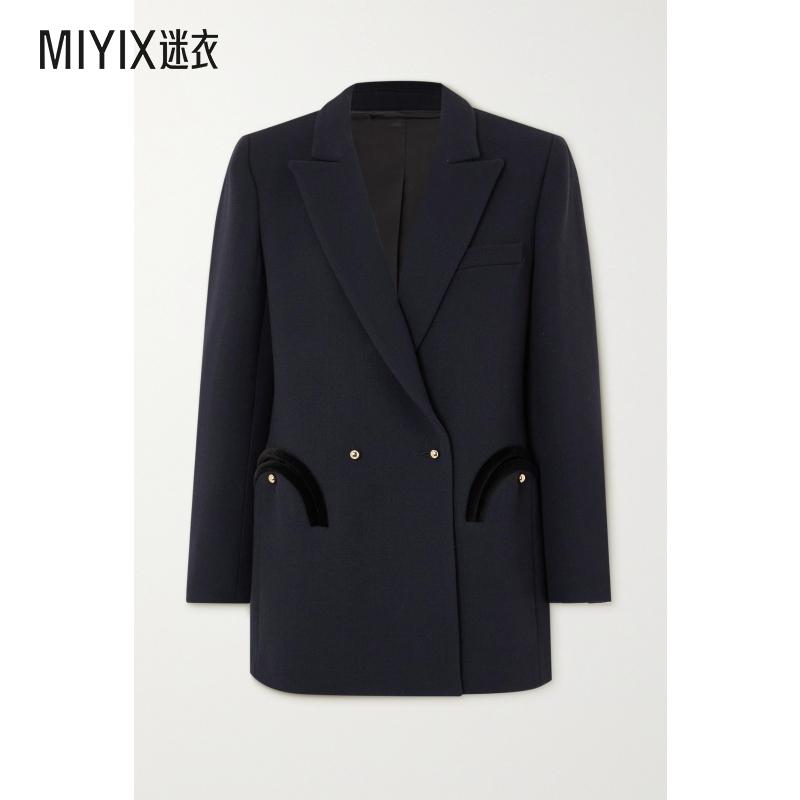 Blazé Milano  女 Resolute Everyday 双排扣天鹅绒边饰羊毛绉纱
