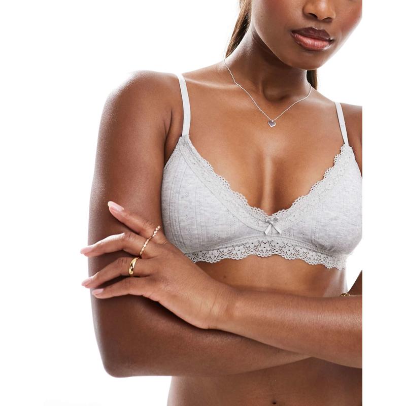 Cotton:on 女士 文胸 棉质蕾丝蝴蝶结比基尼内衣(灰色)