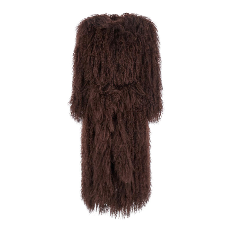 NUMERO OTTO 女士 FW25 夹克 棕色圆领长袖皮草女士大衣