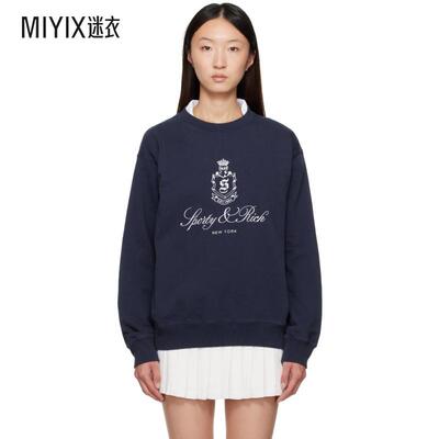 Sporty & Rich 女款海军蓝 Vendome Embroidered Crewneck 套头衫
