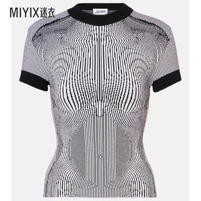 Jean Paul Gaultier高缇耶 女款Morphing 细条纹提花针织上衣 迷