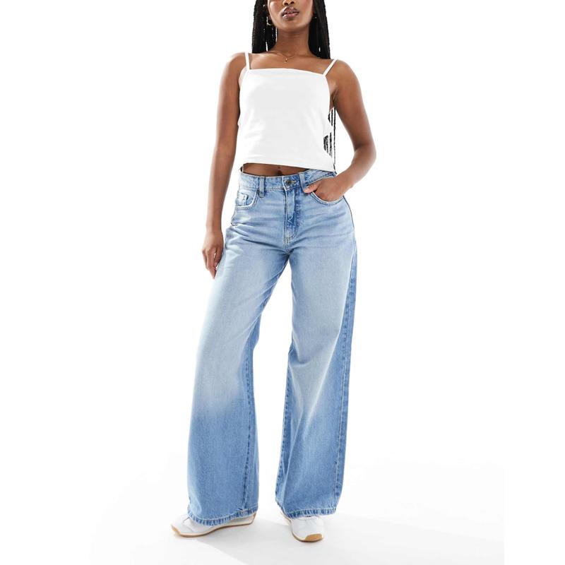 Cotton:on 女士 牛仔长裤 棉质宽松阔腿蓝色牛仔裤(breeze)