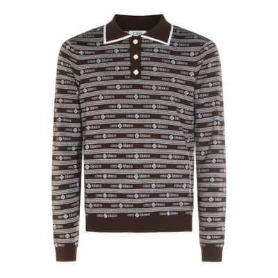 Casablanca 男士 FW26 针织衫 WORDMARK 深褐色羊毛长袖Polo衫