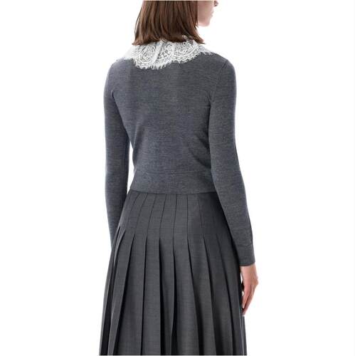 Self-Portrait 女士 FW26 开衫 灰色蕾丝衣领针织