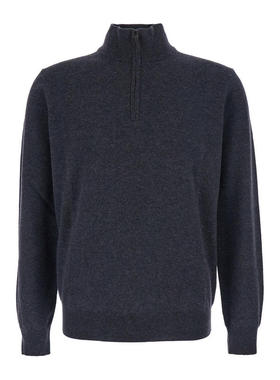 Kangra 男士 毛衣 Closure 灰色罗纹针织高领半拉链羊毛男士毛衣