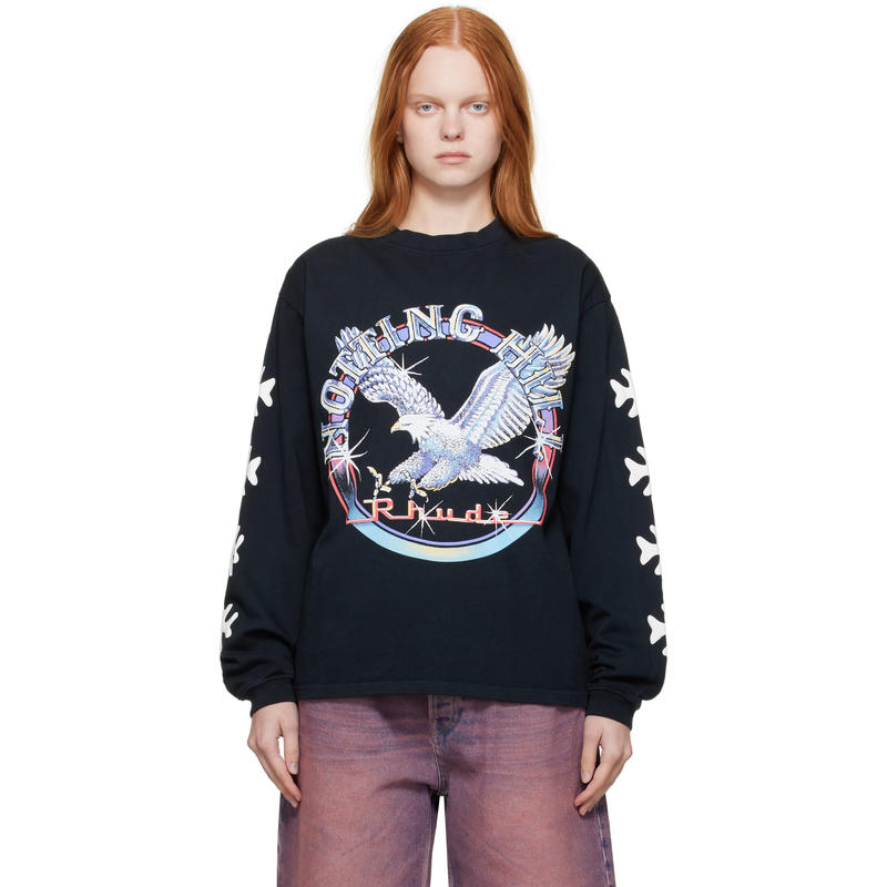Rhude 女士 T恤 黑色 Notting Hill Eagle 长袖 T 恤