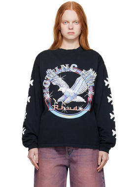 Rhude 女士 T恤 黑色 Notting Hill Eagle 长袖 T 恤