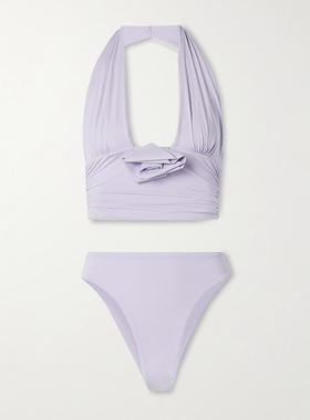 Maygel Coronel 女士 比基尼 Vives 嵌花褶皱挂脖比基尼