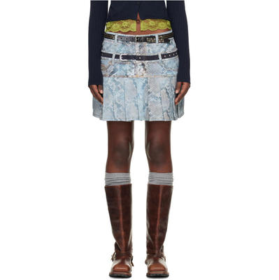 Andersson Bell 女士 迷你裙 蓝色 Python Fade Printed 牛仔短裙