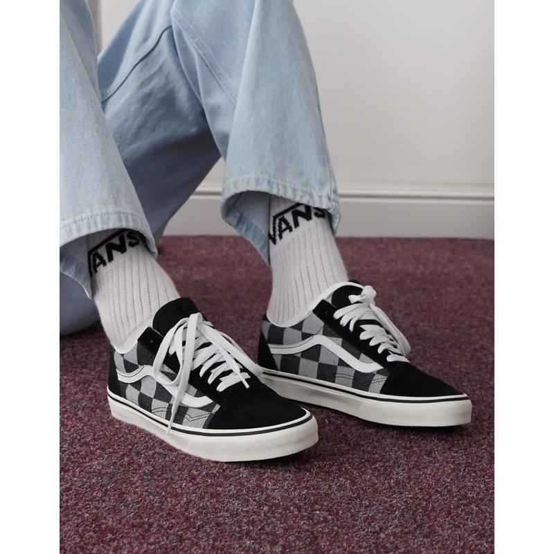Vans 中性（成人） 运动鞋 Old Skool 单色棋盘格纹训练鞋(黑色)