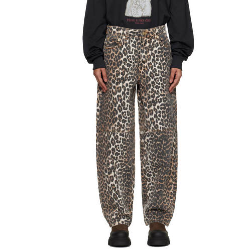 Ganni 甘尼 女士 牛仔长裤 驼色 Leopard Printed Stary 牛仔裤