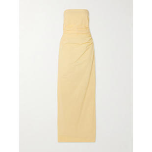 Bernadette 女士 礼服 Vera 无肩带褶皱条纹棉质泡泡纱长款连衣裙