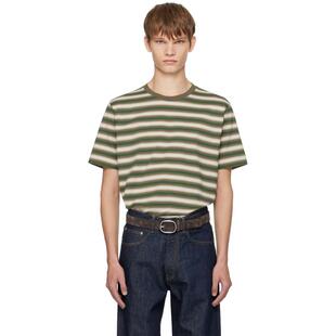AURALEE 男士 T恤 棕色 绿色 Gradient Stripe Jersey