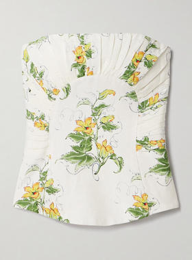 Aje 女士 上衣 Otta 无肩带褶裥印花亚麻混纺紧身胸衣