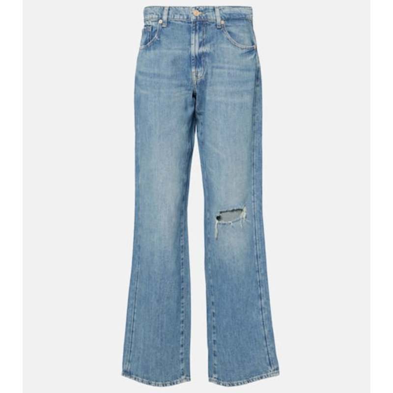 7 For All Mankind 女士 牛仔长裤 Tess 磨破阔腿牛仔裤