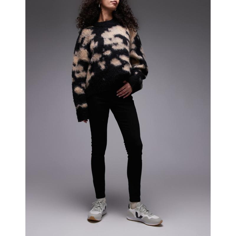 Topshop 女士 牛仔长裤 Jamie 高腰紧身牛仔裤(黑色)