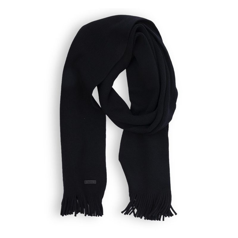 Hugo Boss 男士 FW25 围巾 Boss 標誌貼片拉舍爾針織圍巾