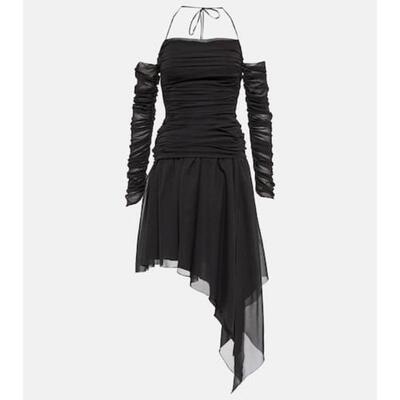 Blumarine 蓝色情人 女士 短款连衣裙 褶皱真丝混纺迷你连衣裙
