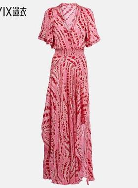 Poupette St Barth 女款Mabelle 印花缎面中长连衣裙 迷衣时尚