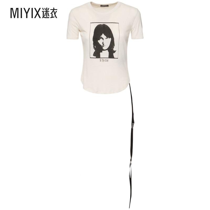 Ann Demeulemeester女士Georgette印花棉质平纹针织T恤 迷衣时尚