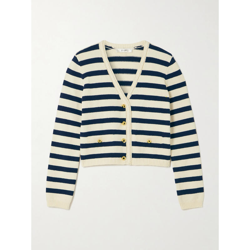 FRAME 女士 开衫 Harbor 条纹棉混纺针织开衫