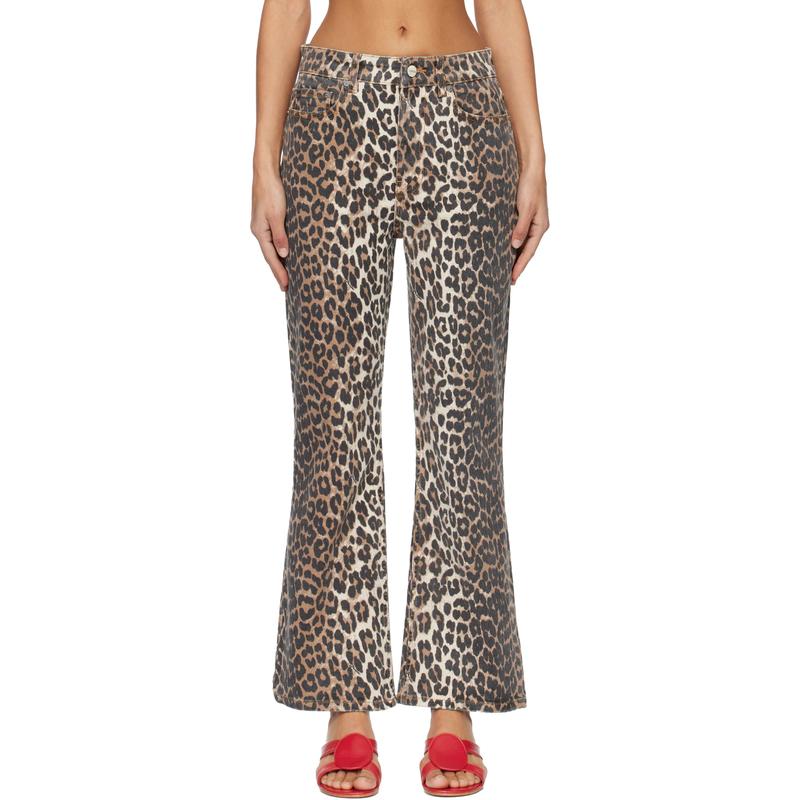Ganni 女士 牛仔长裤 棕色 Leopard Betzy 牛仔裤