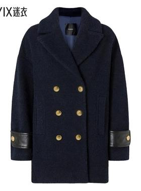 [秋冬新品]Pinko 女款'Canederli' Revers 蓝色双排扣宽松凹口羊