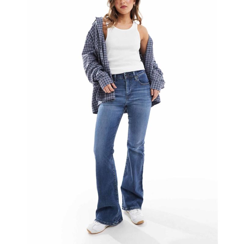 Levi's 女士 牛仔长裤 726 高腰喇叭中长蓝色牛仔裤