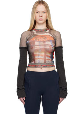 Ottolinger 女士 T恤 黑色  红色 Mesh Hybrid 长袖 T 恤