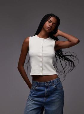 Levi's 女士 T恤 Rory 无袖排扣上衣(本色)