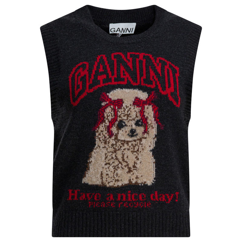 Ganni 女士 26春新品 马甲 羊毛带Logo背心