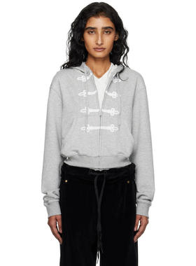 OPEN YY 女士 卫衣 灰色 Loop Button Effect 连帽衫