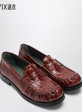 [秋冬新品]VINNY'S 男款OGEE 棕色鳄鱼纹印花莫卡辛便鞋 迷衣时尚