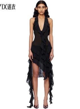 Fancì Club 女款黑色荷叶边连衣裙 迷衣时尚