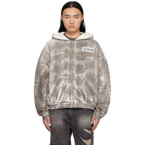 We11Done 男士 卫衣 灰色 Muddy Zip-Up 连帽衫