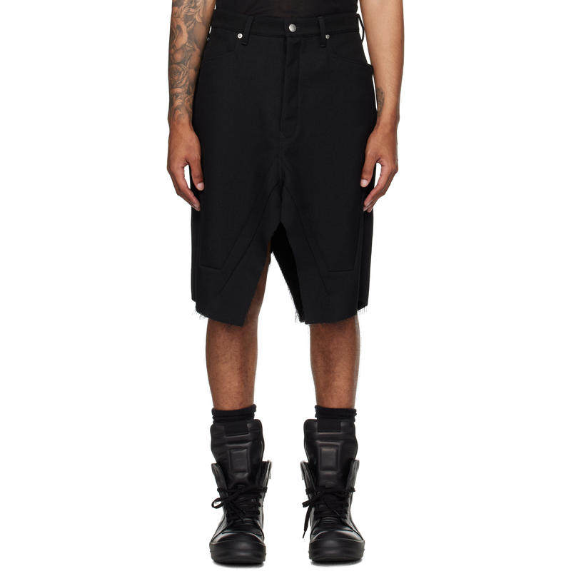 Rick Owens 男士 短裤 黑色 Concordians Slivered 半身裙,男装,短裤,淘宝优惠券,粉丝福利购,淘宝优惠卷