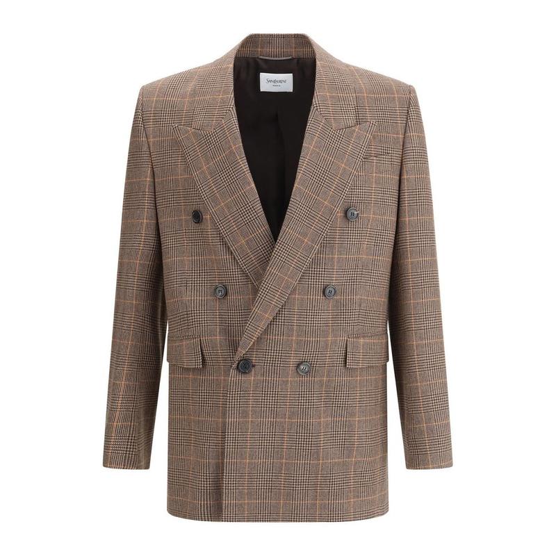 Saint Laurent 男士 FW25 夹克 雙排扣格紋夾克