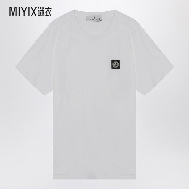 Stone Island石头岛 男款白色棉质带Logo拼缀T恤 迷衣时尚