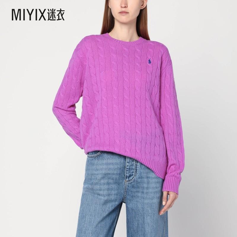 Polo Ralph Lauren拉夫劳伦 女款紫色粗线针织羊毛羊绒毛衣 迷衣