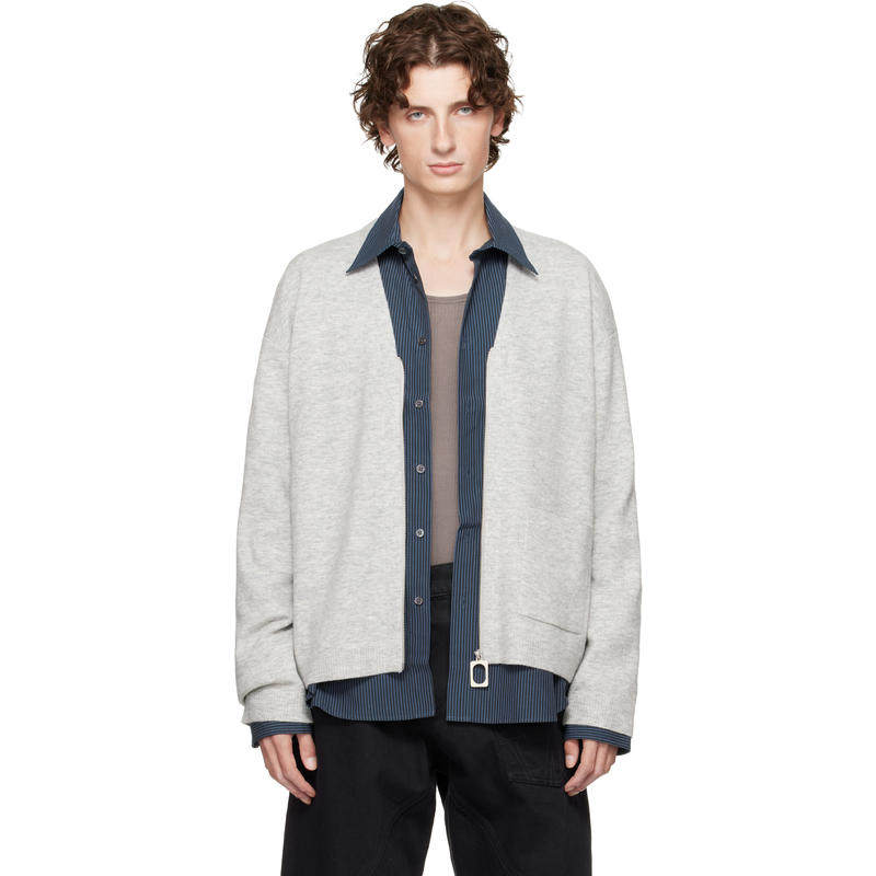 J.W. Anderson 男士 开衫 灰色 V-Neck Zip-Up 开衫