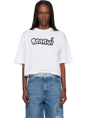 Marni 女士 T恤 白色 Sprayed Logo Jersey T 恤