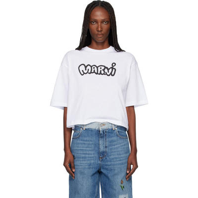 Marni 玛尼 女士 T恤 白色 Sprayed Marni Logo Jersey