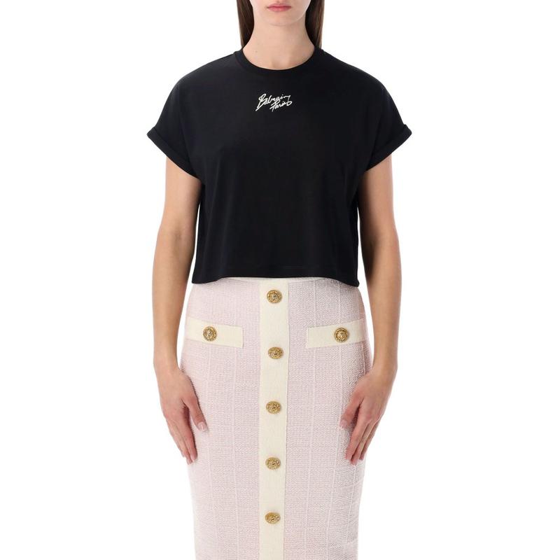 Balmain 女士 SS26 T恤 標誌刺繡短版 T 卹