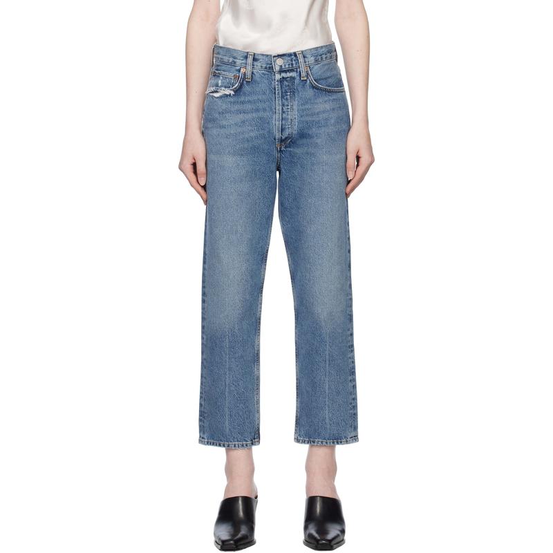 AGOLDE 女士 牛仔长裤 蓝色 90's Crop Mid Rise Straight 牛仔裤