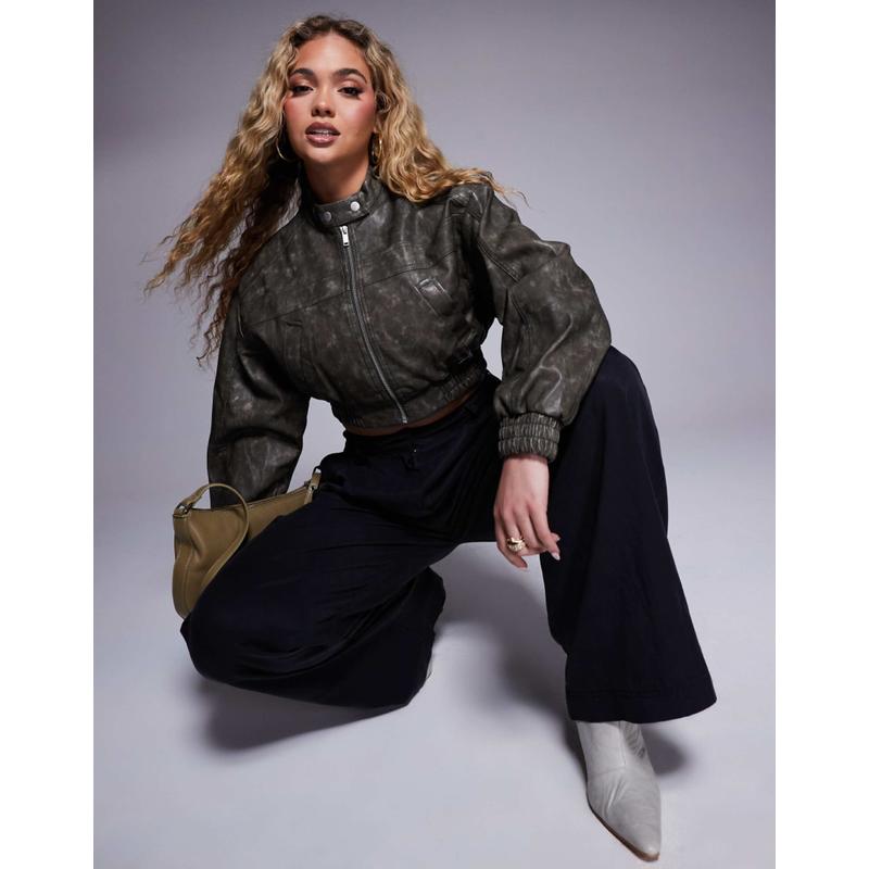 River Island 女士 夹克 “” 仿皮短款深灰短夹克