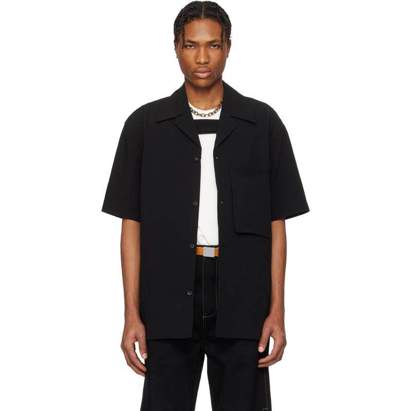 NULLUS 男士 衬衫 黑色 Dry Button Strap 短袖衬衫