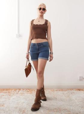 Noisy May 女士 牛仔短裤 Noisy Debby 五月中长水洗蓝色牛仔短裤