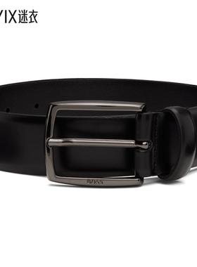 Boss雨果博斯 男款黑色 Italian-Leather Polished Buckle 腰带
